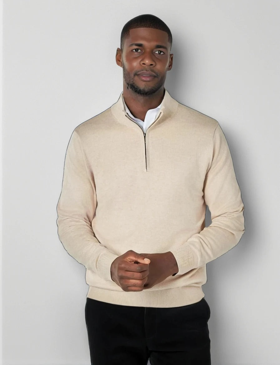 Men's Cream Merino Zip Neck Jumper Main image