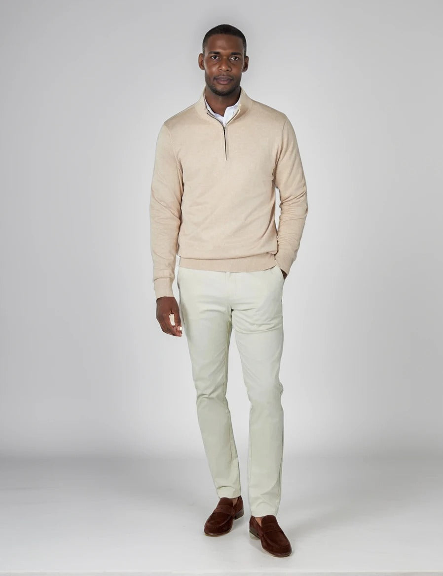 Men's Cream Zip Neck Jumper Secondary image