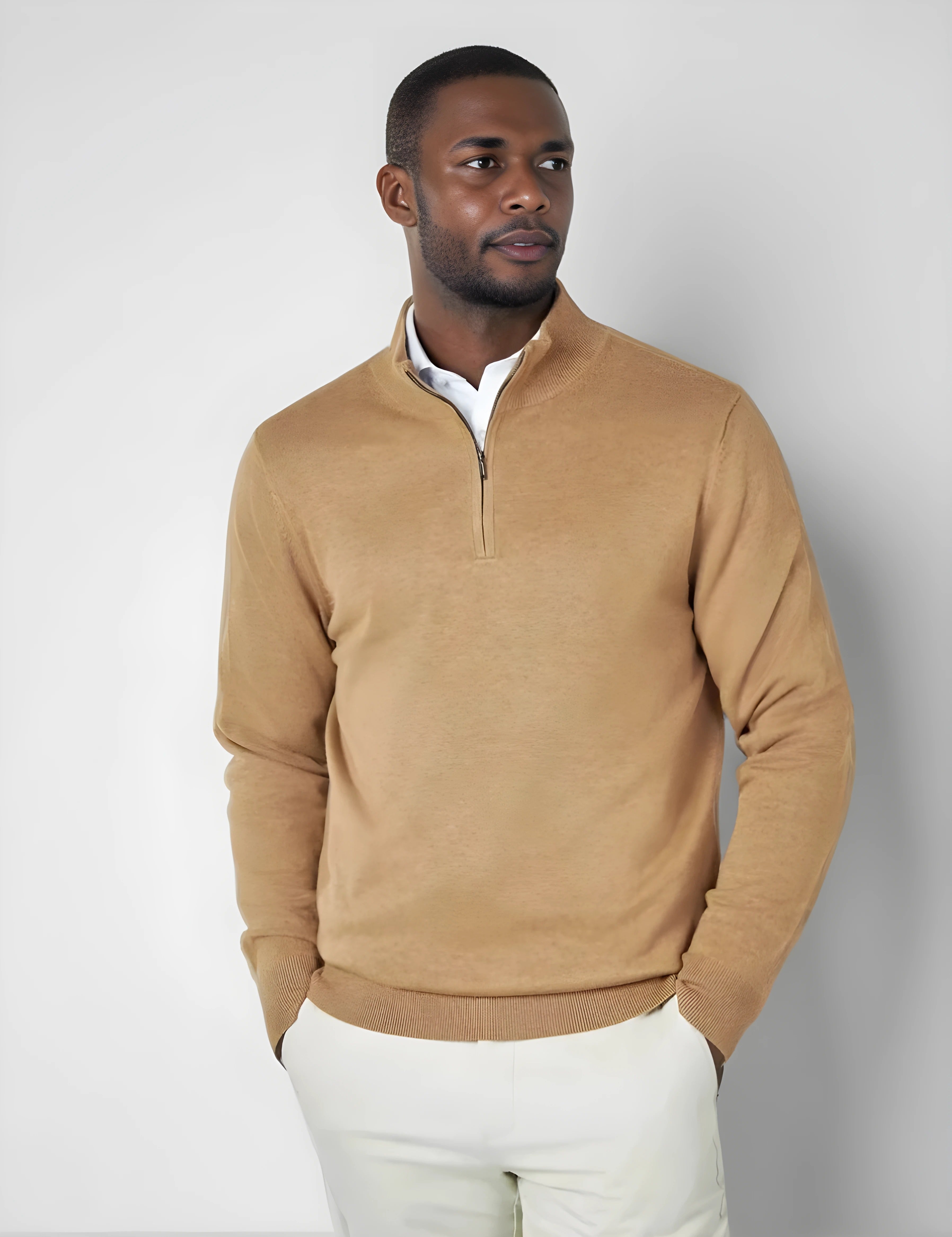 Mens Bronze Merino Zip Neck Jumper Main image