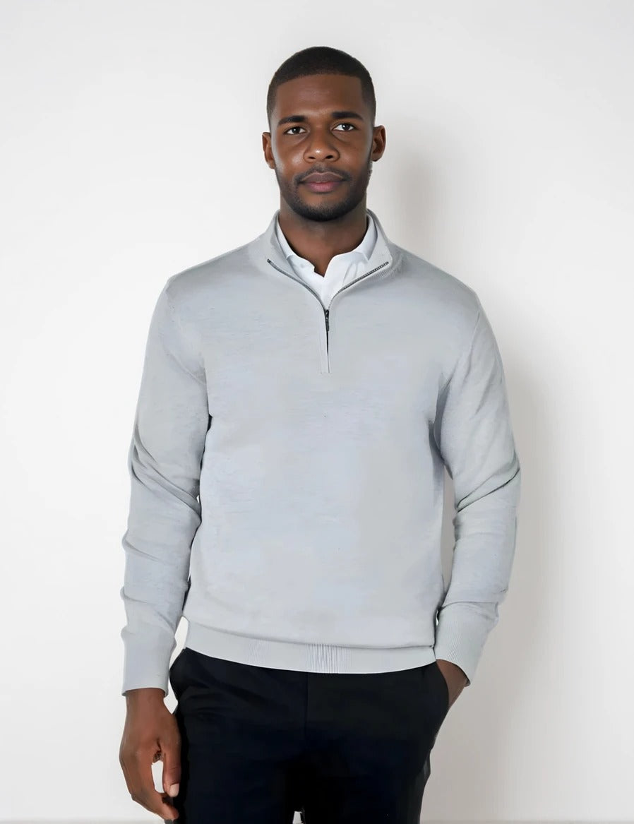 Mens Grey Merino Zip Neck Jumper Main image