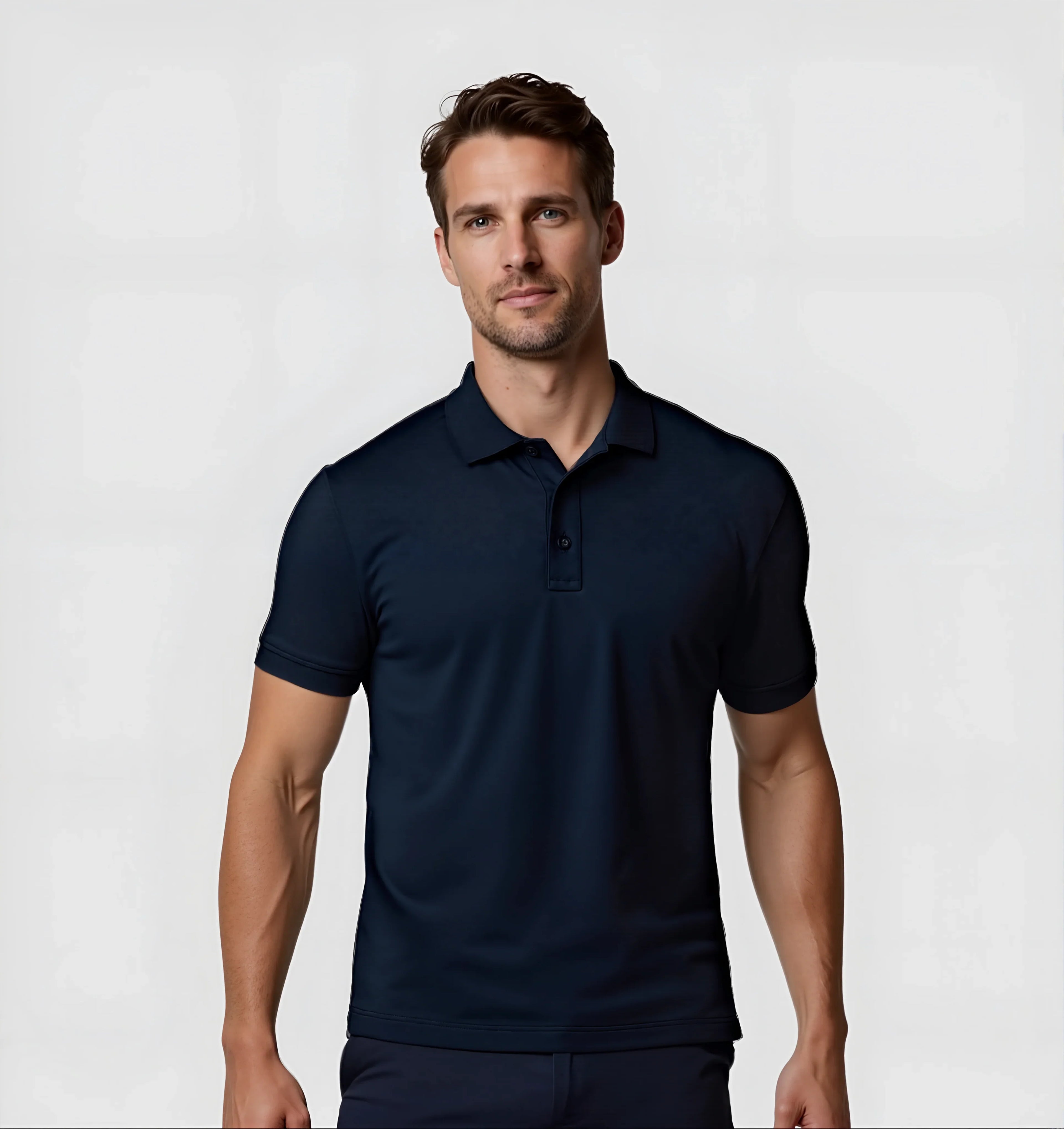 Men's Knitted Polo T-Shirt In Navy