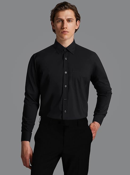 Mens Cotton Smart Casual Shirt In Black