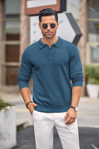 Mens Blue Long Sleeve Polo Jumper Secondary image