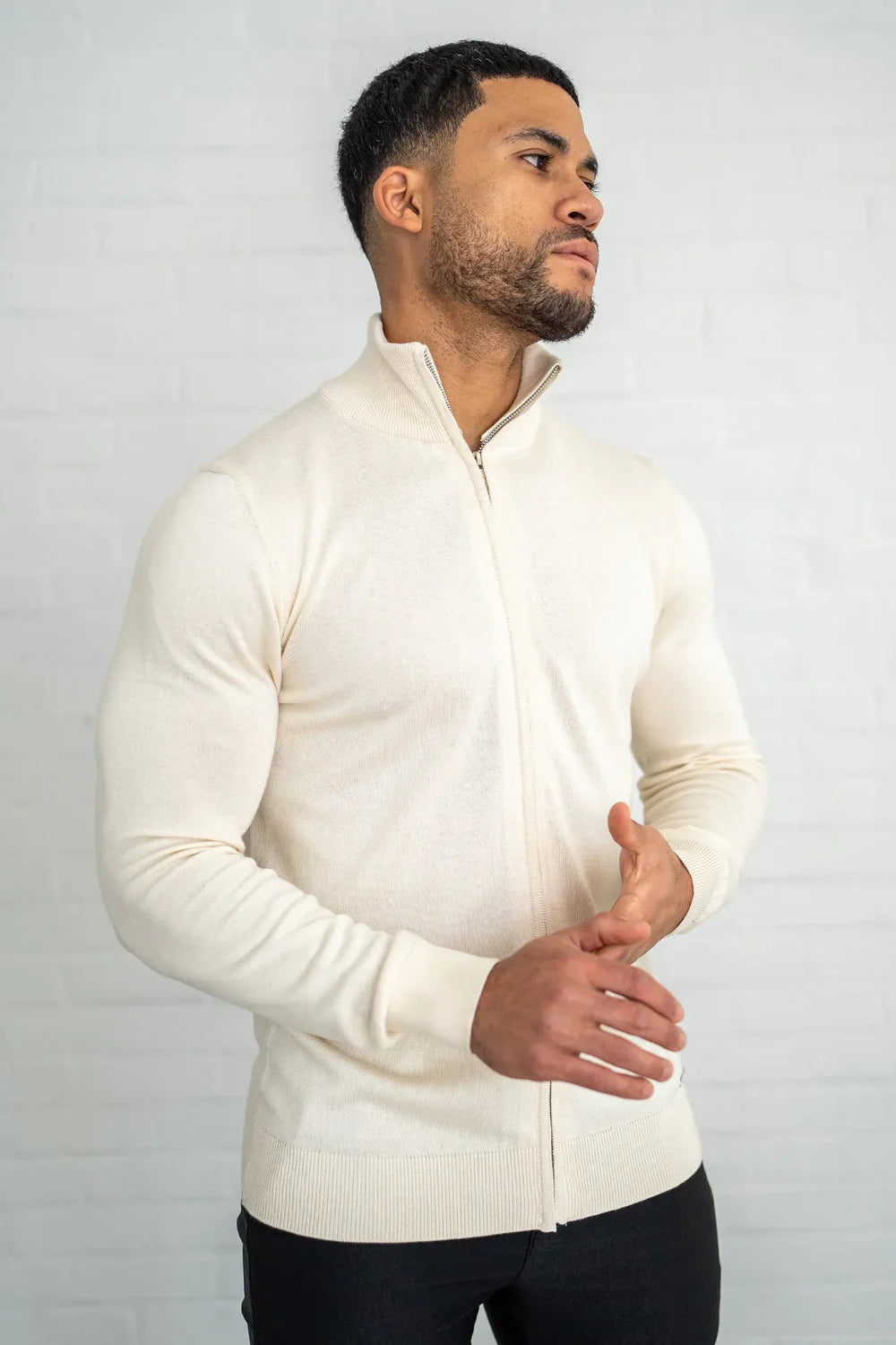 Men's Cream Full Zip Jumper
