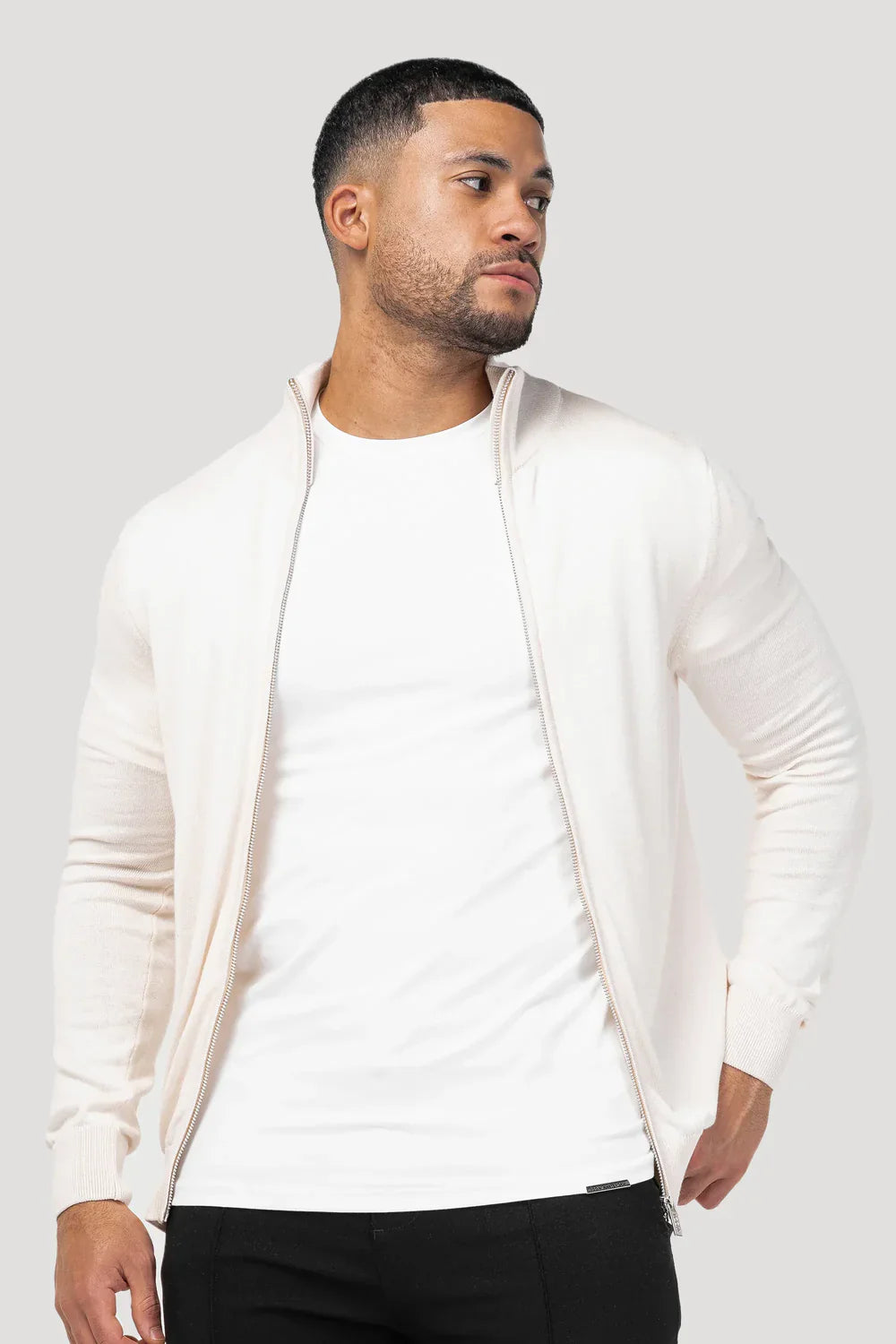 Men's Cream Full Zip Jumper Main image
