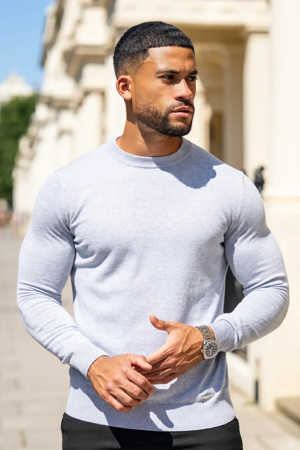 Men's Grey Crew Neck Knit Sweater