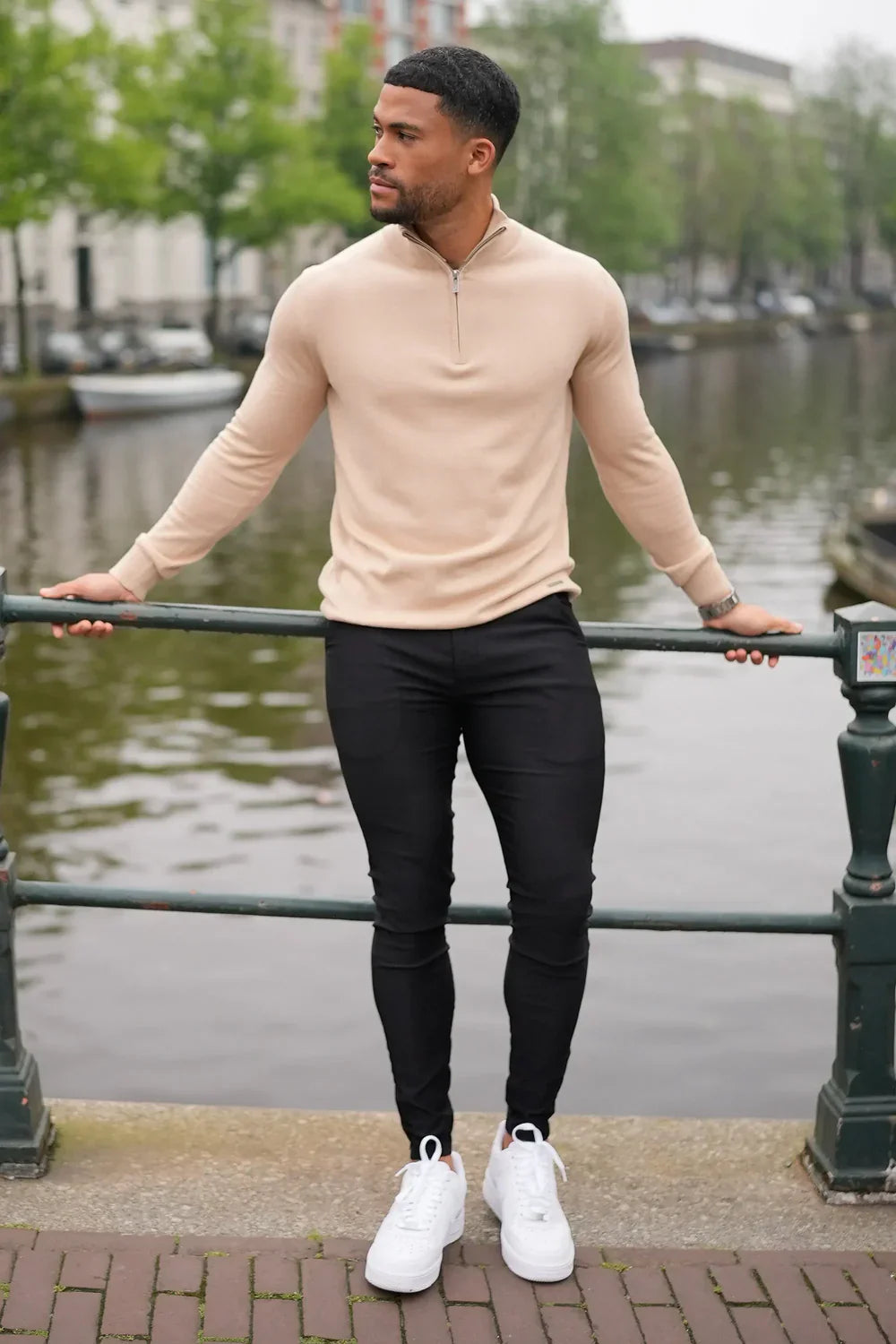 Mens Bronze Merino Zip Neck Jumper