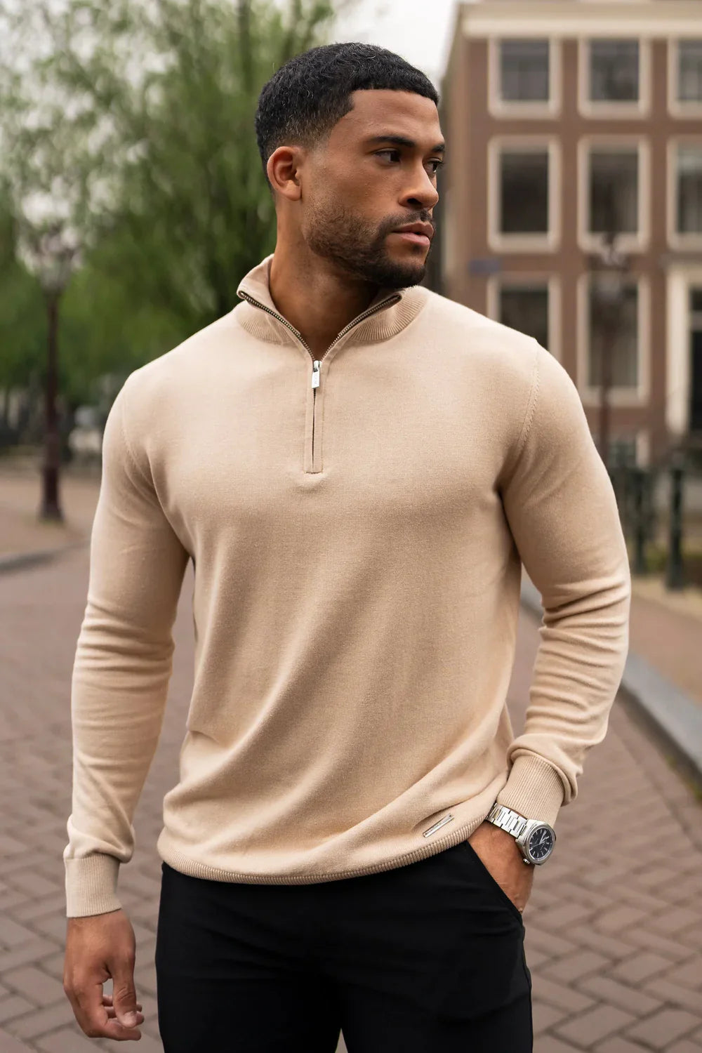 Mens Bronze Merino Zip Neck Jumper