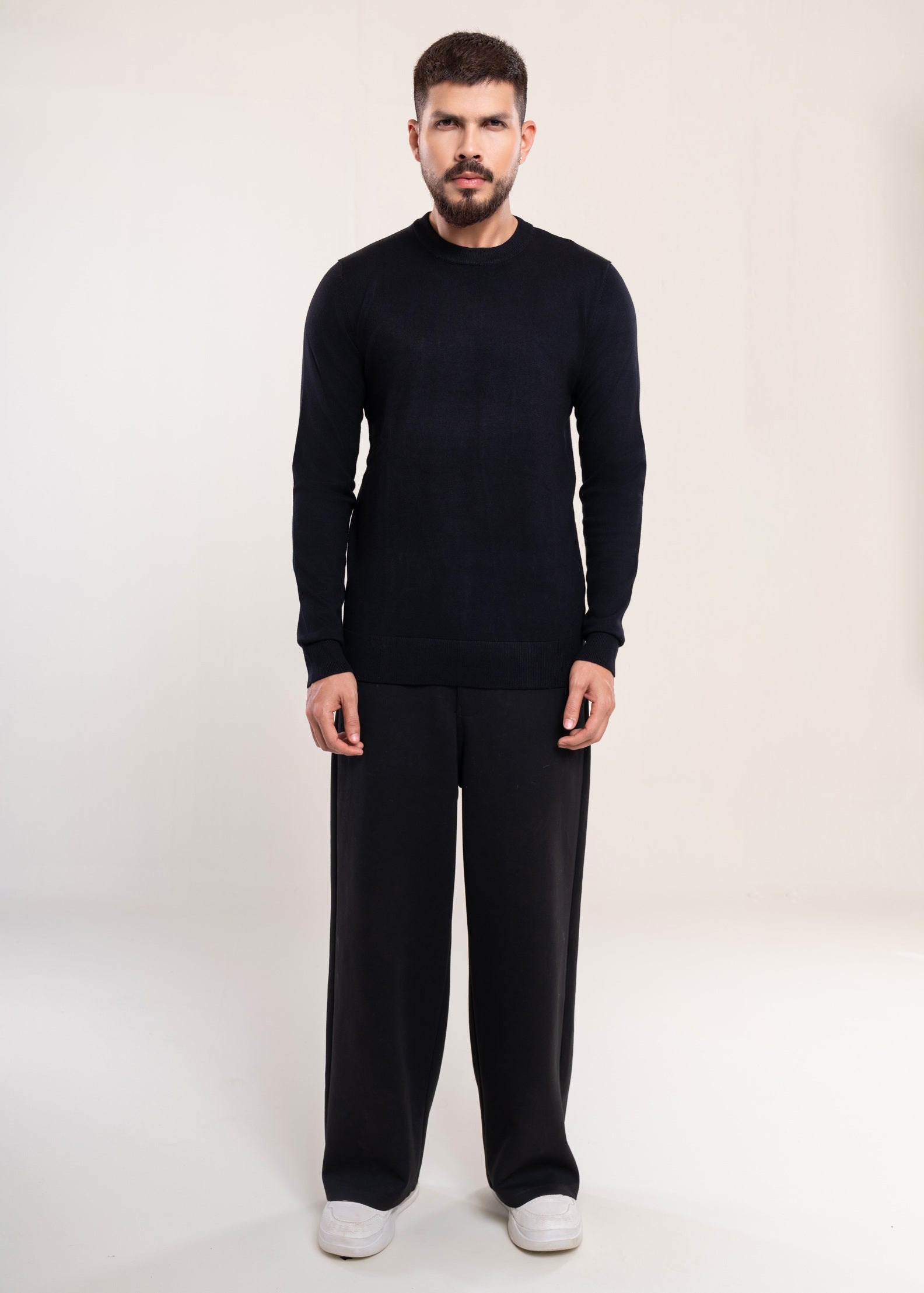 Mens Crew Neck Sweater Black Mens Knitwear Collection Lucca Menswear UK