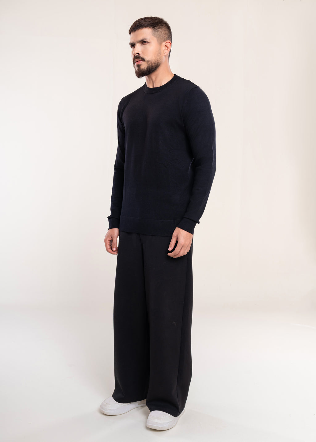 Mens Crew Neck Sweater Black - Lucca Knitwear Collection UK