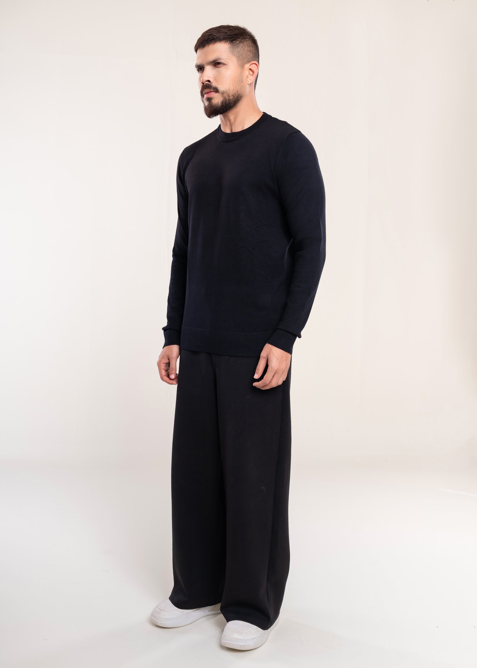 Mens Crew Neck Sweater Black - Lucca Knitwear Collection UK