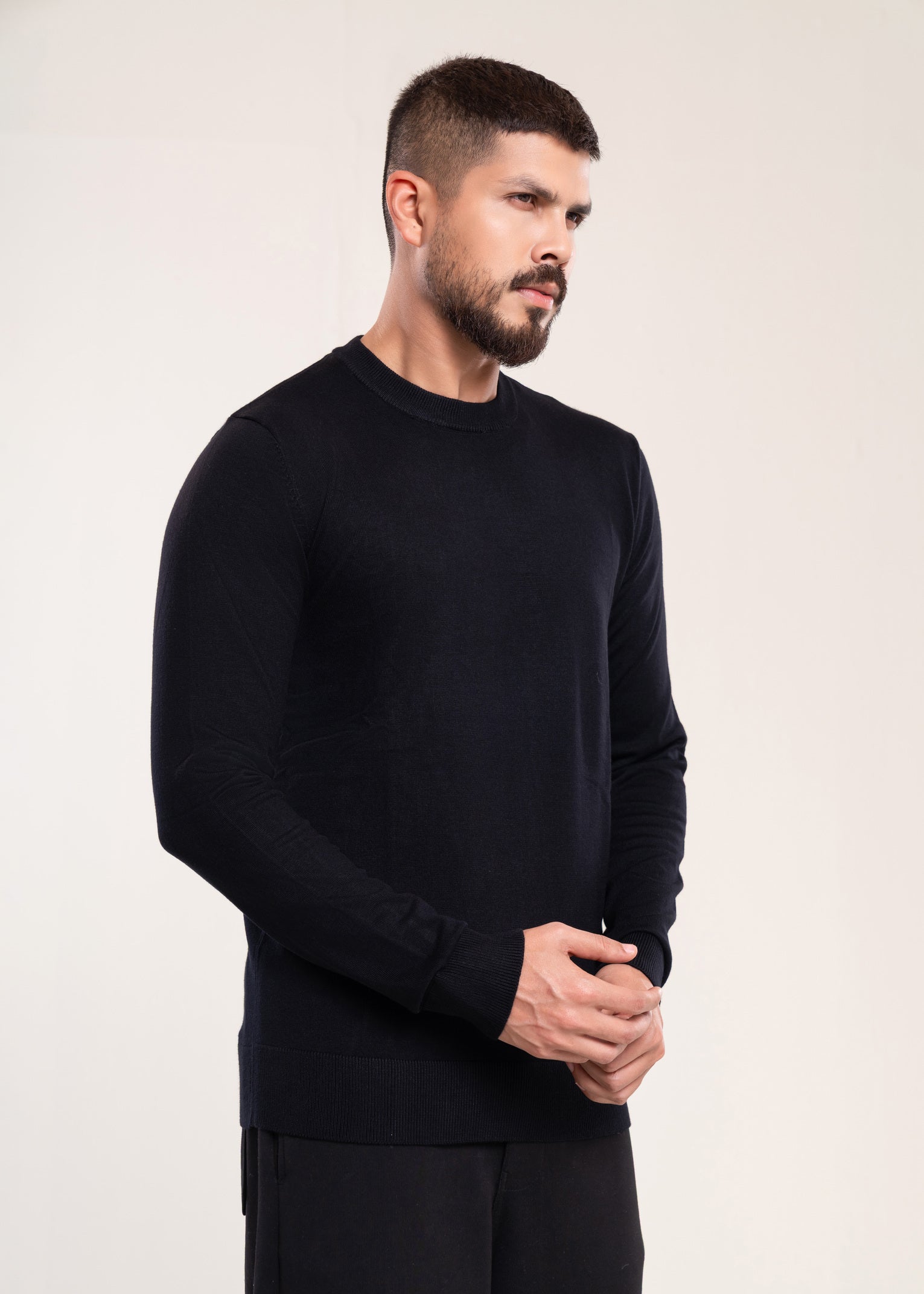 Mens Crew Neck Sweater Black Knitwear Menswear Sweater Main image