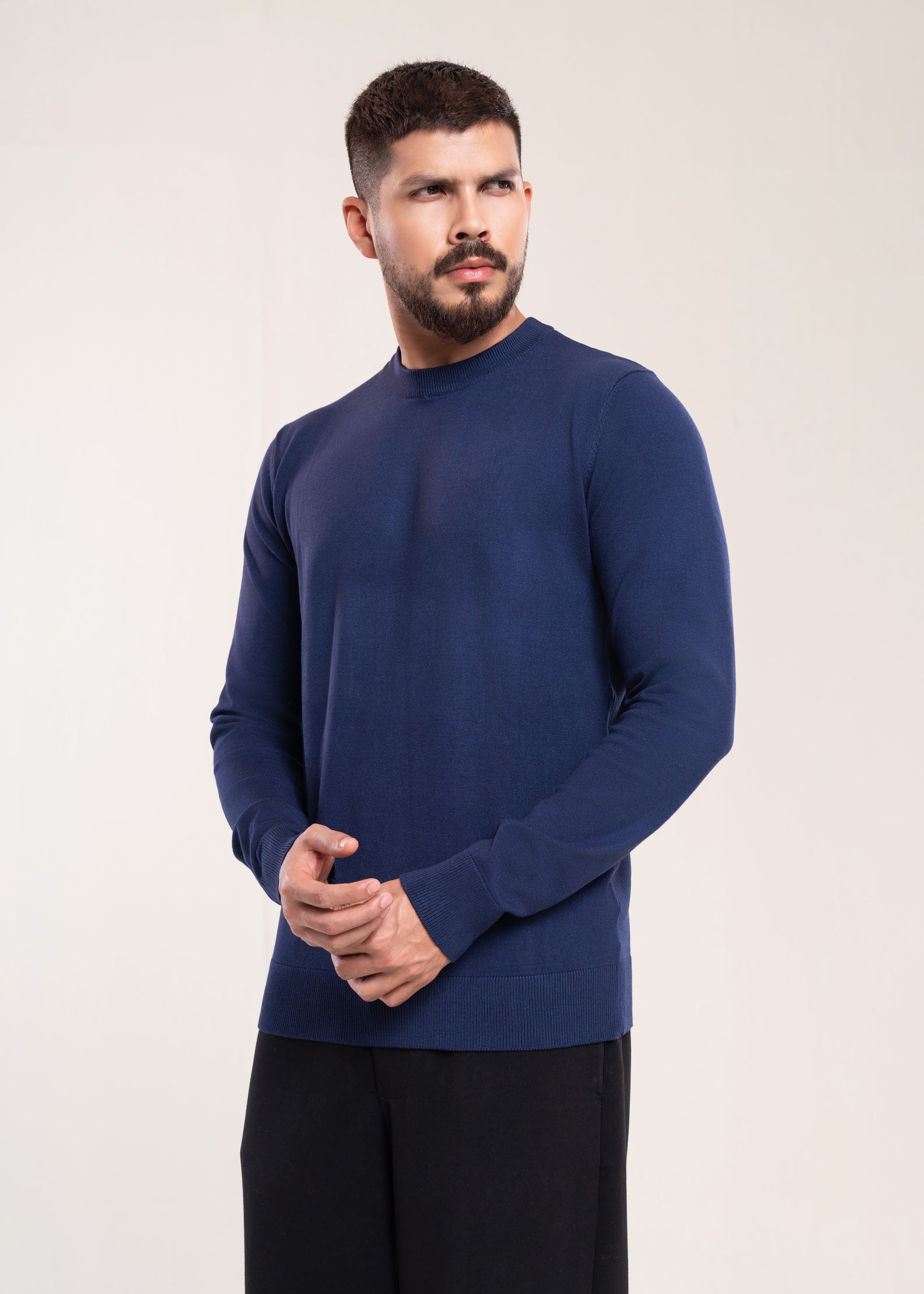 Mens Crew Neck Sweater Navy - Lucca Knitwear Collection UK Main image