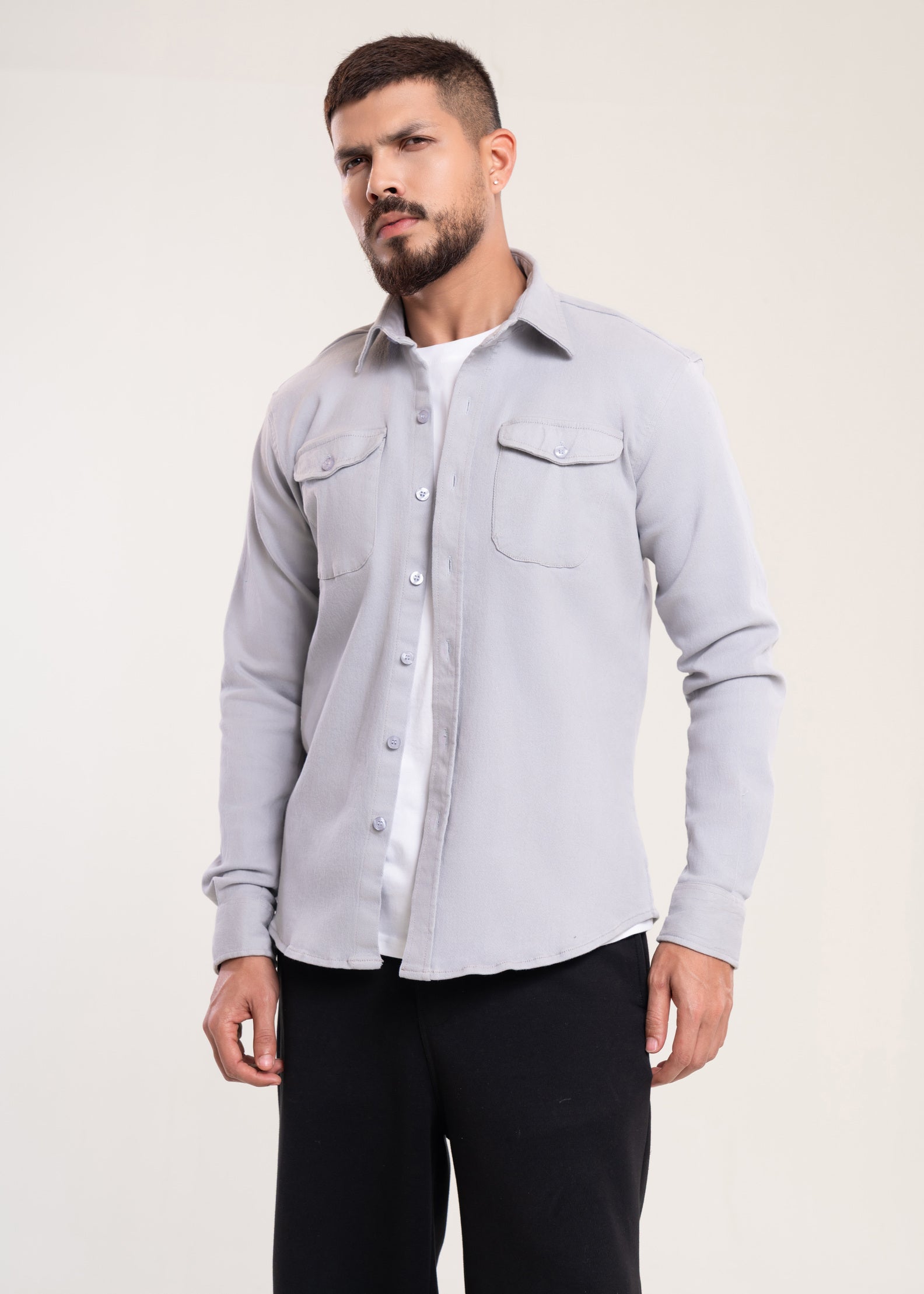 Mens Overshirts Grey Shacket - Casual Shirt - Lucca Menswear UK