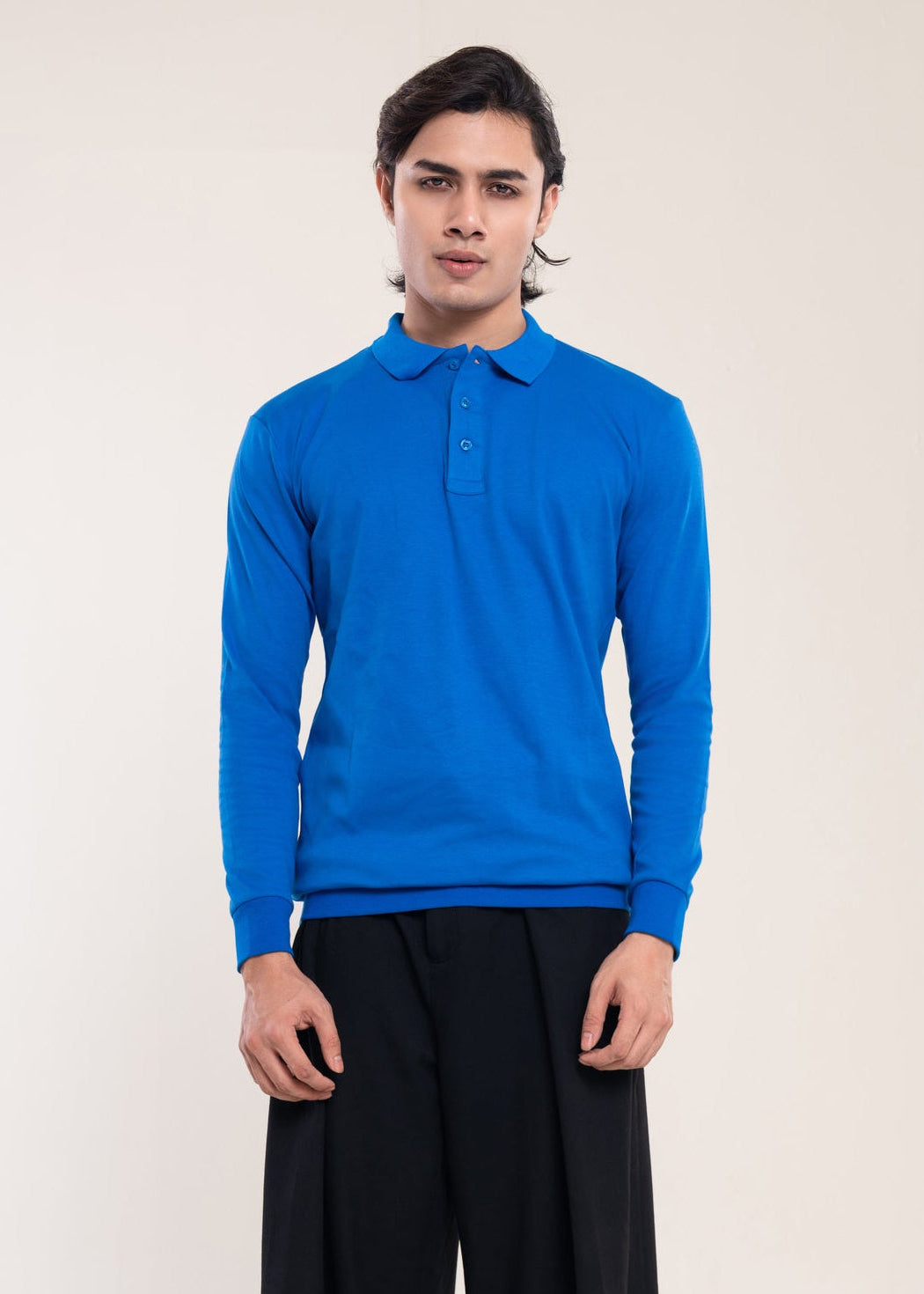 Men's Blue Long Sleeve Polo Jumper Secondary image