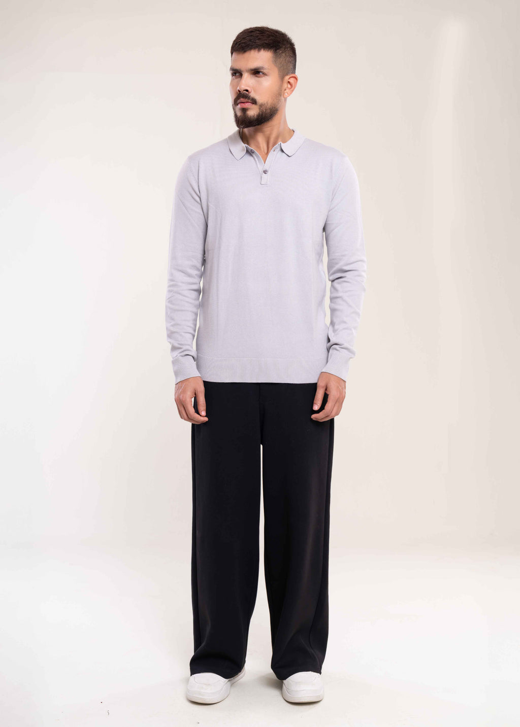 Mens Polo Jumper Long Sleeve Grey Polo Jumper - Lucca Menswear UK