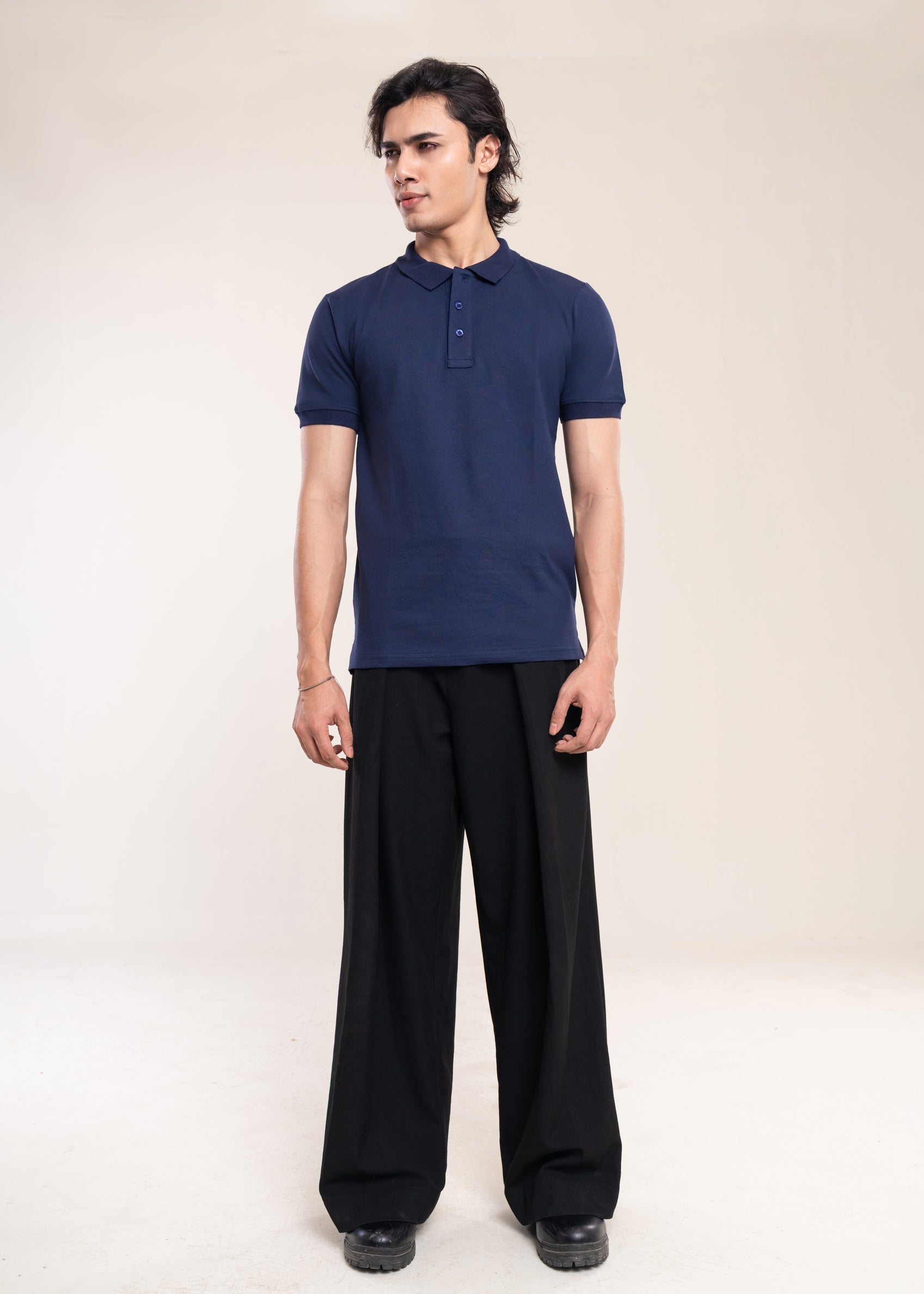 Men's Knitted Polo T-Shirt In Navy Secondary image