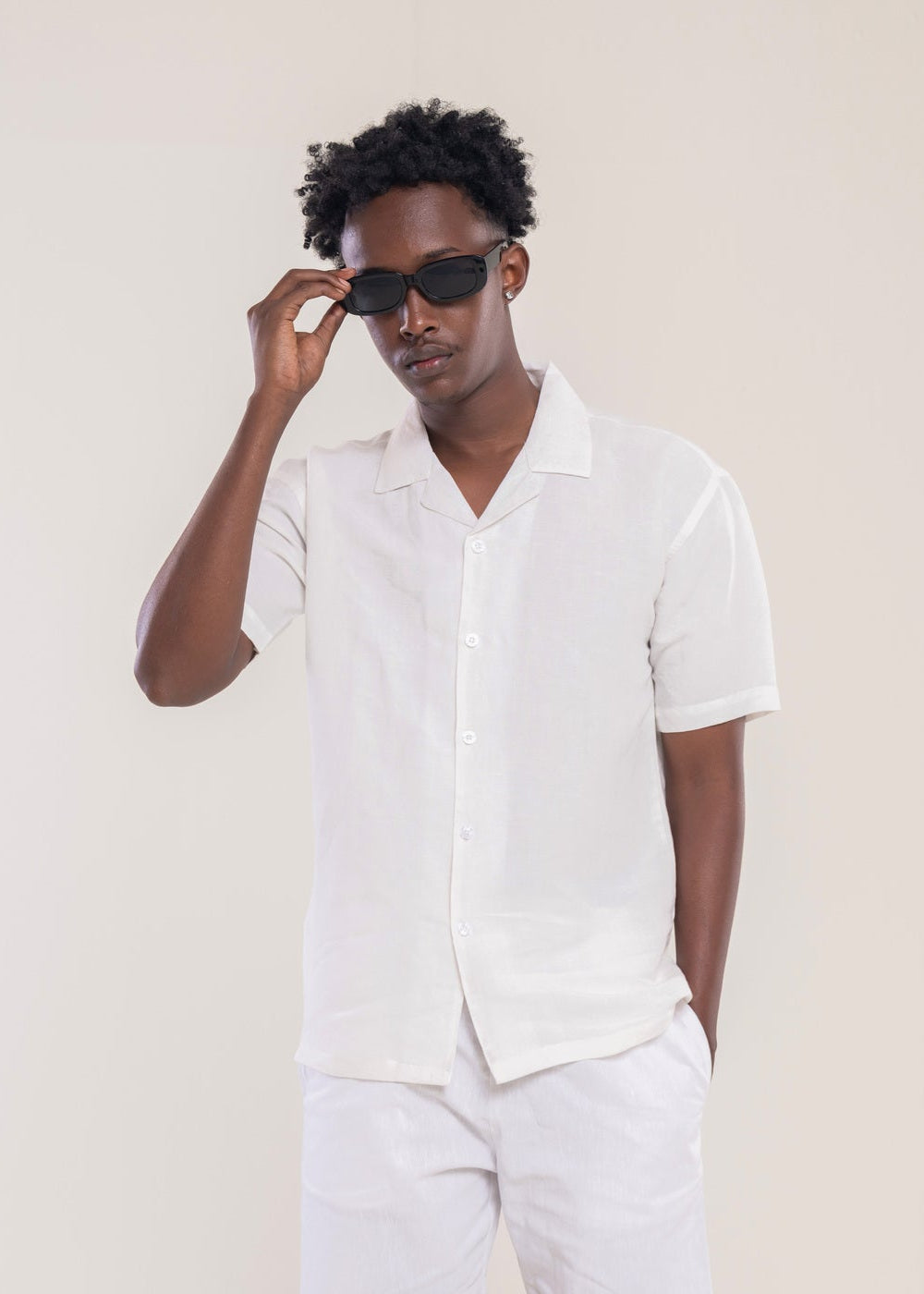 Mens Polo Shirts White - Linen Shirt - Lucca Menswear Shirt Collection UK