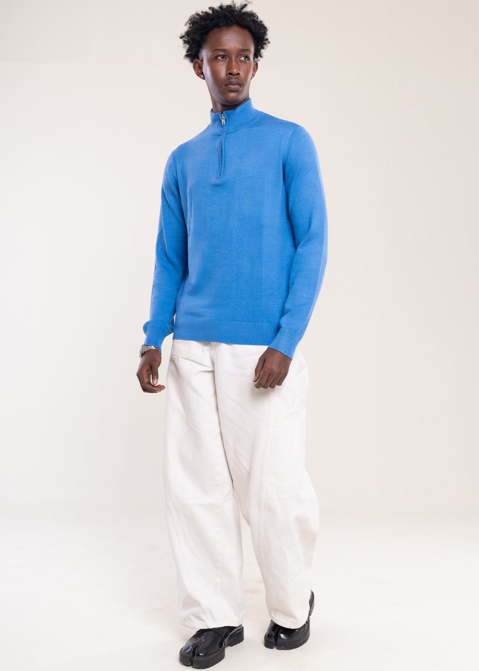 Men's Blue Zip Neck Jumper Secondary image