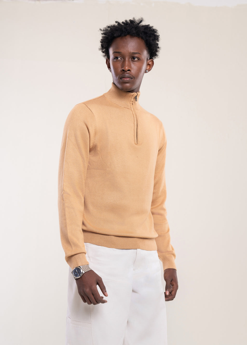 Mens Zip Neck Jumper Bronze - Half Zip And Quarter Zip Jumper - Lucca Mens Fashion UK