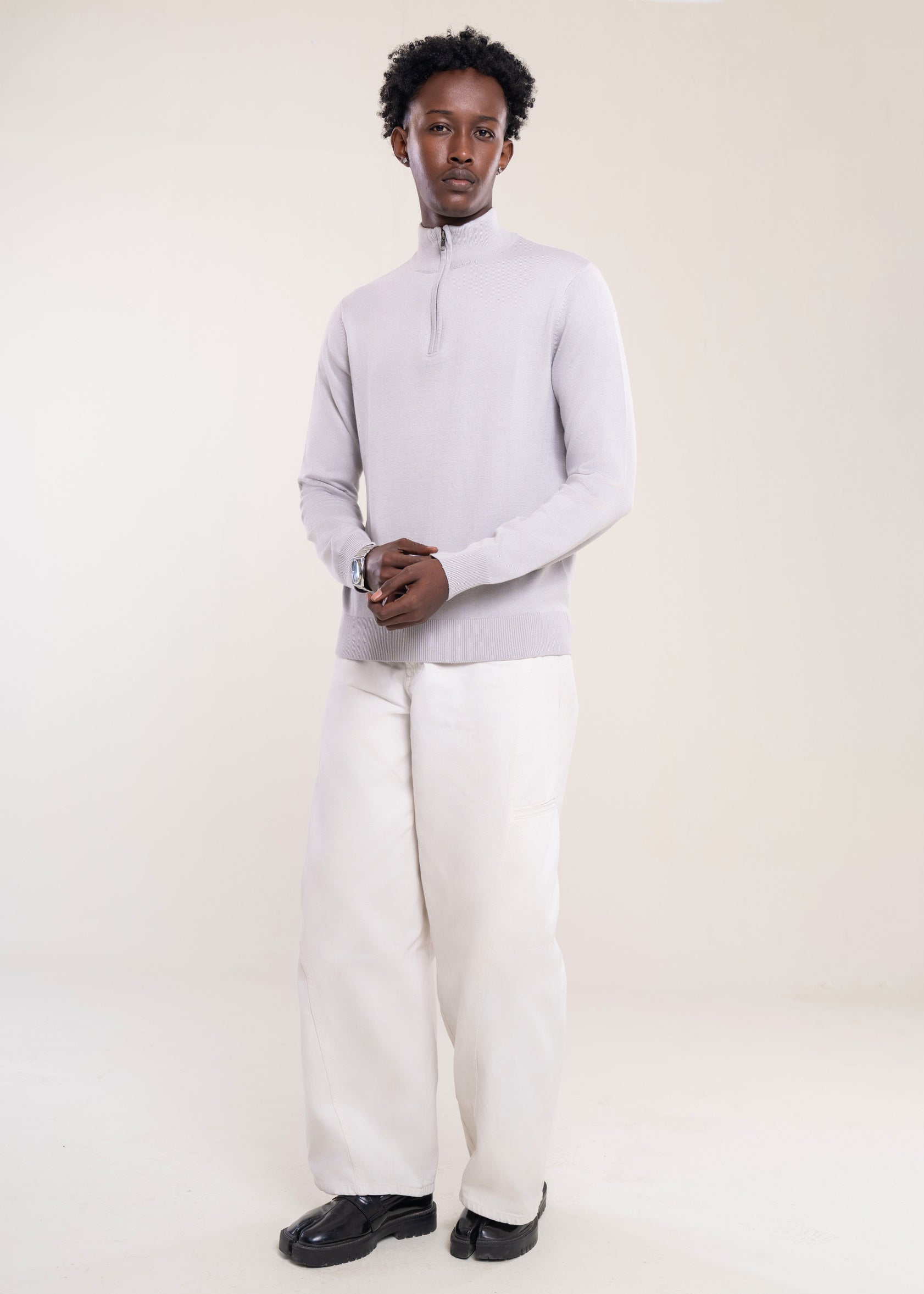 Men's Grey Zip Neck Jumper Secondary image