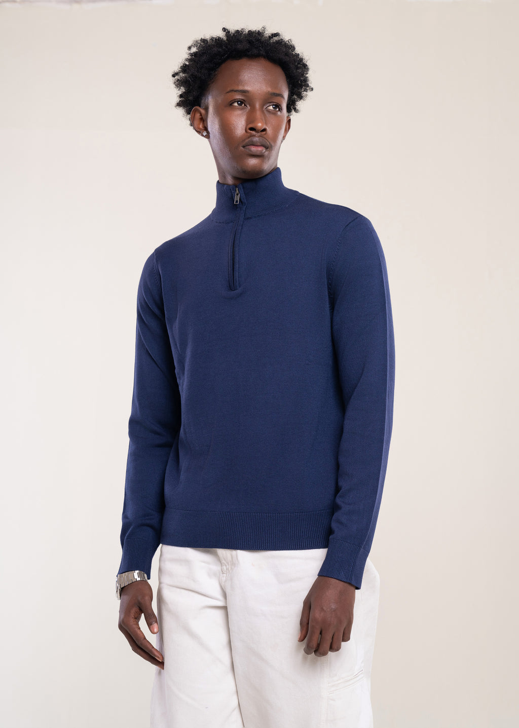 Mens Zip Neck Jumper Navy - Lucca Menswear UK
