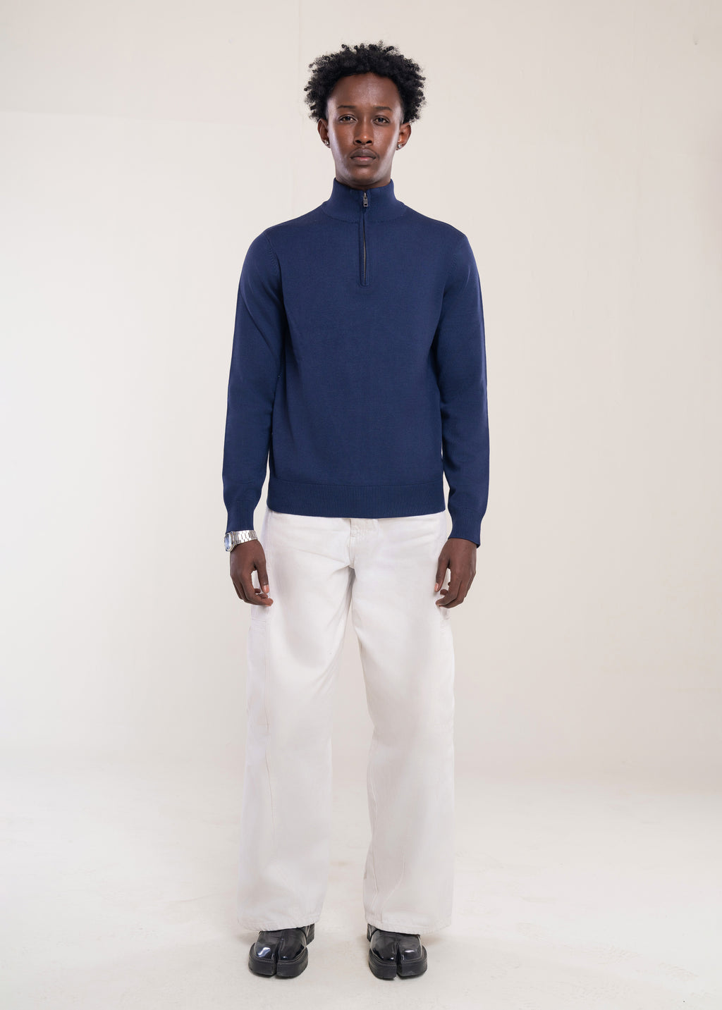 Mens Zip Neck Jumper Navy - Half Zip Jumper - Lucca UK