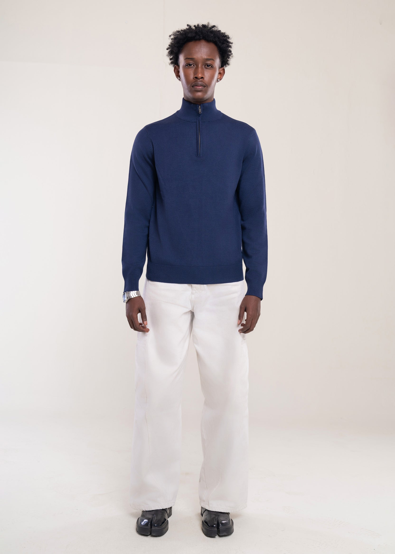 Mens Zip Neck Jumper Navy - Half Zip Jumper - Lucca UK