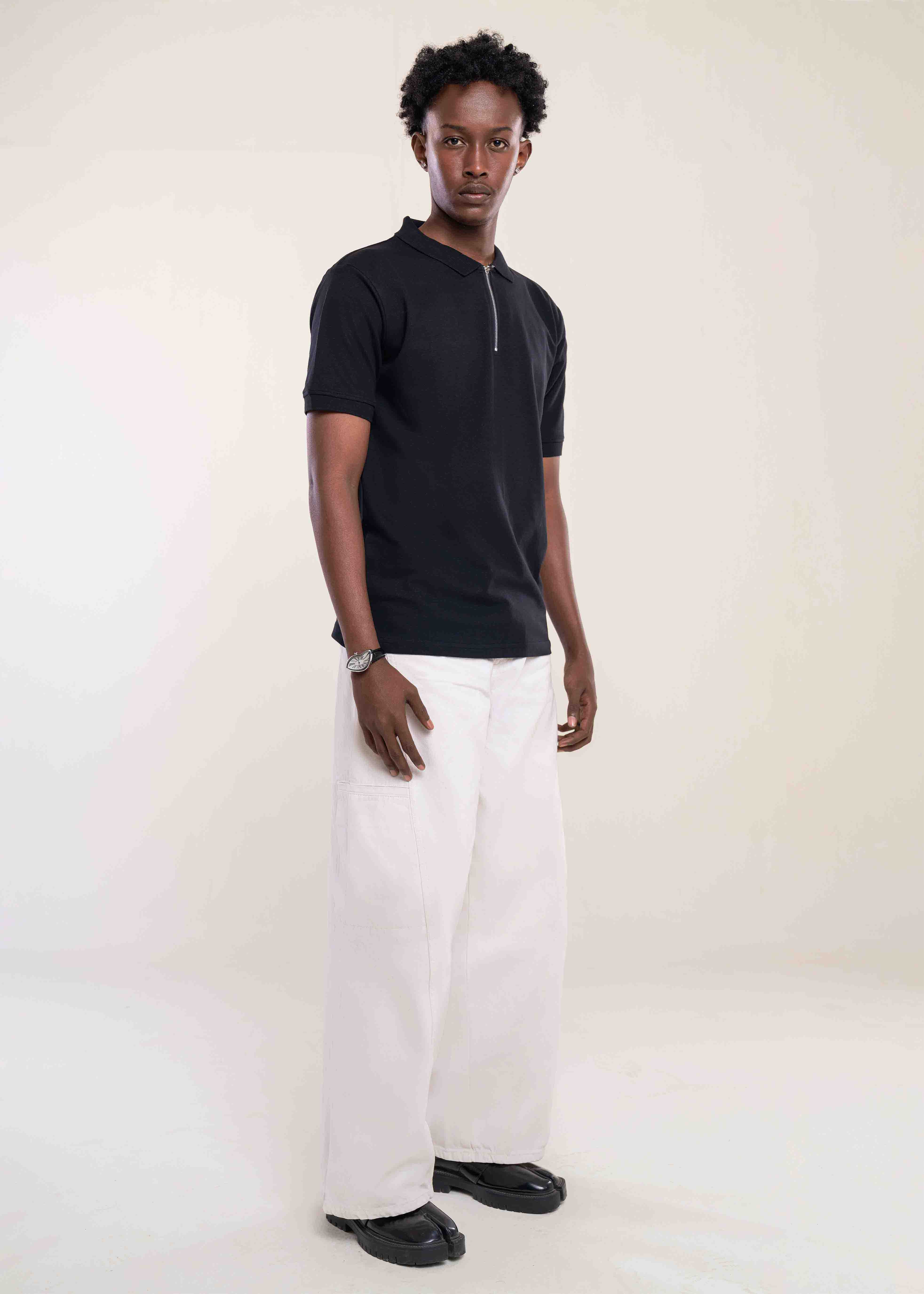 Men's Zip Neck Polo T-Shirt In Black Secondary image