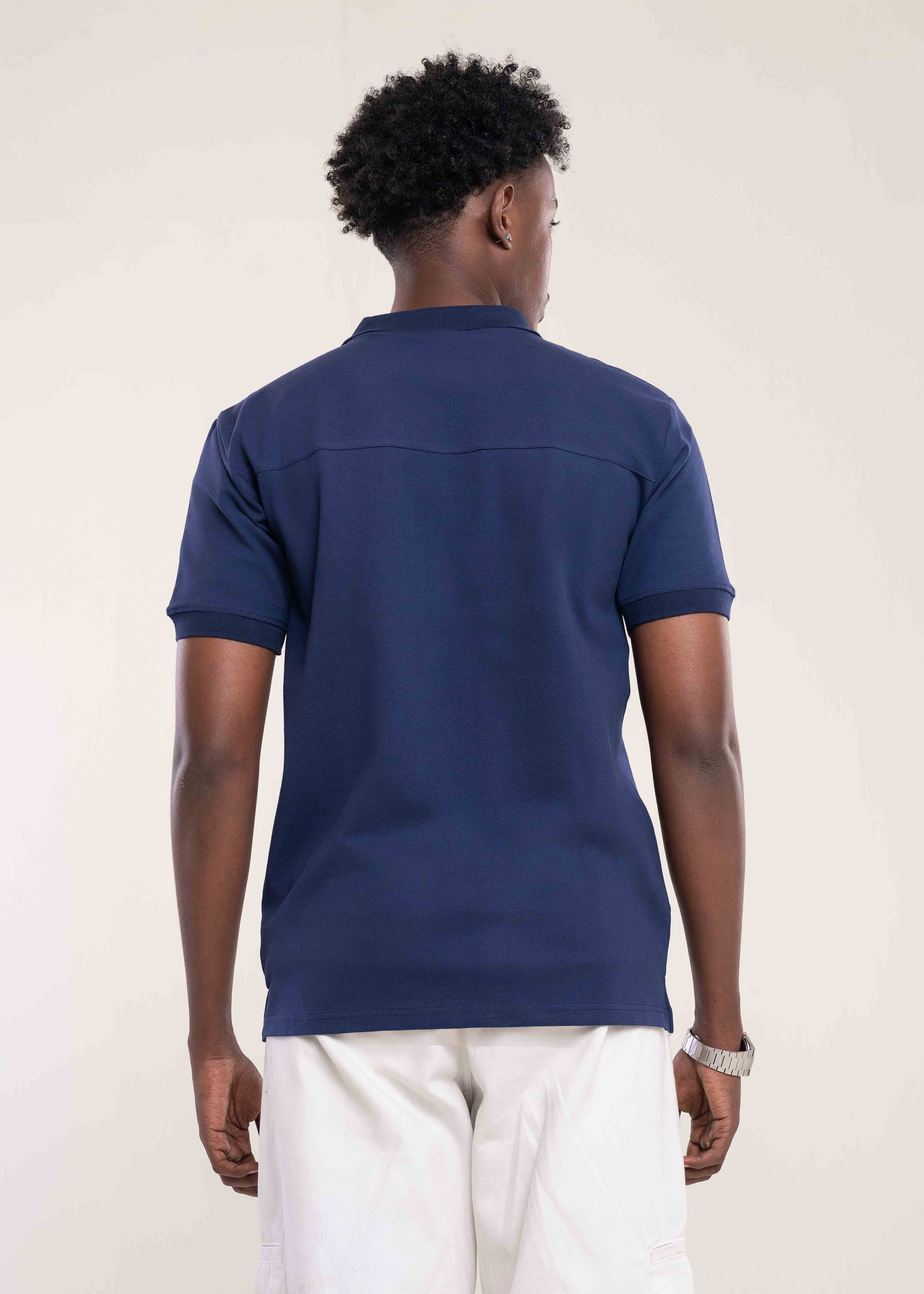 Mens Zip Neck Polo T Shirt Navy Back - Mens T Shirt - Lucca Menswear UK