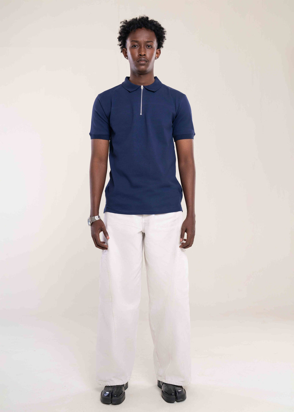 Mens Zip Neck Polo T Shirt Navy - Mens T Shirt - Lucca Menswear UK