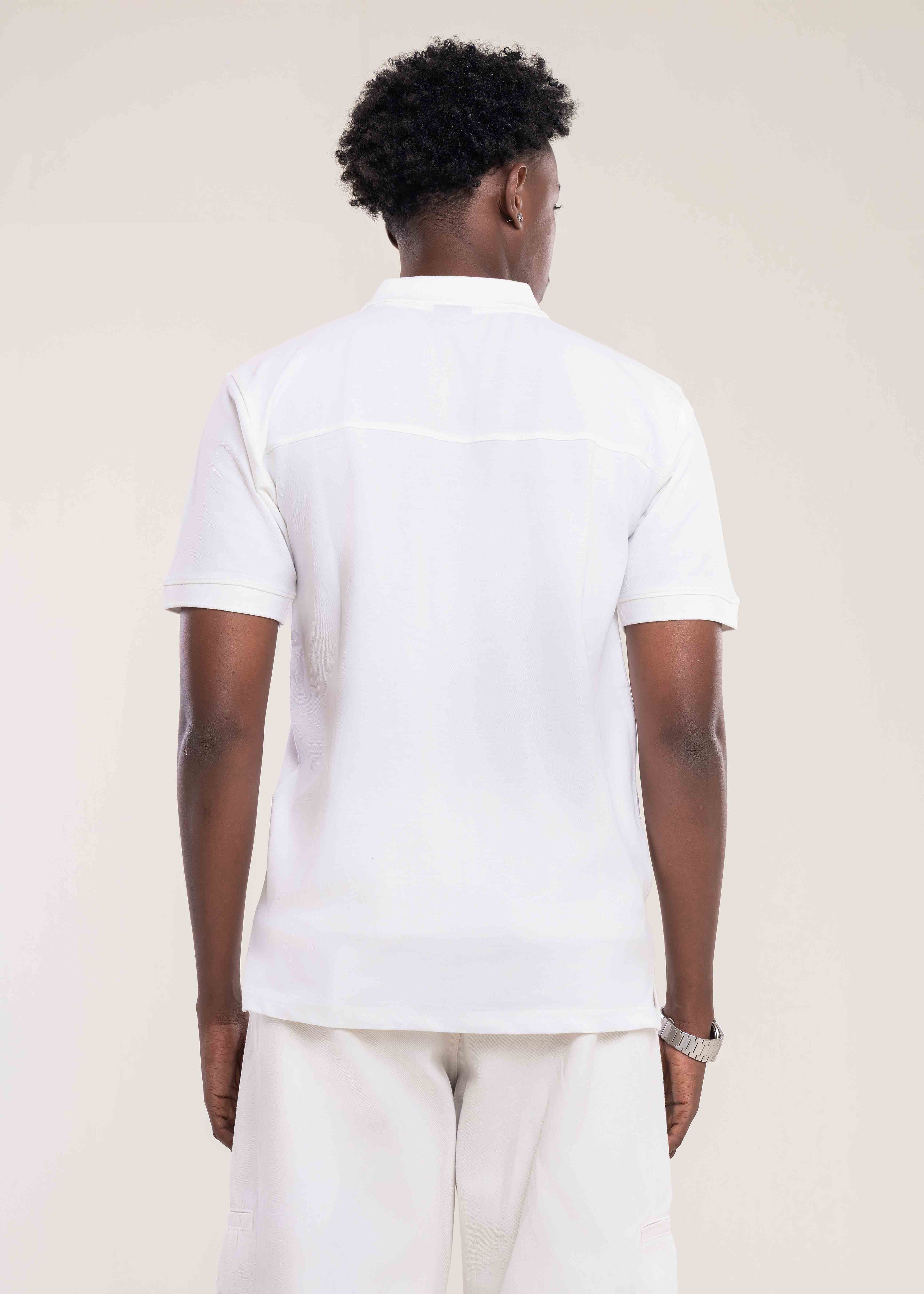 Mens Zip Neck Polo T Shirt White Back - Lucca Menswear UK