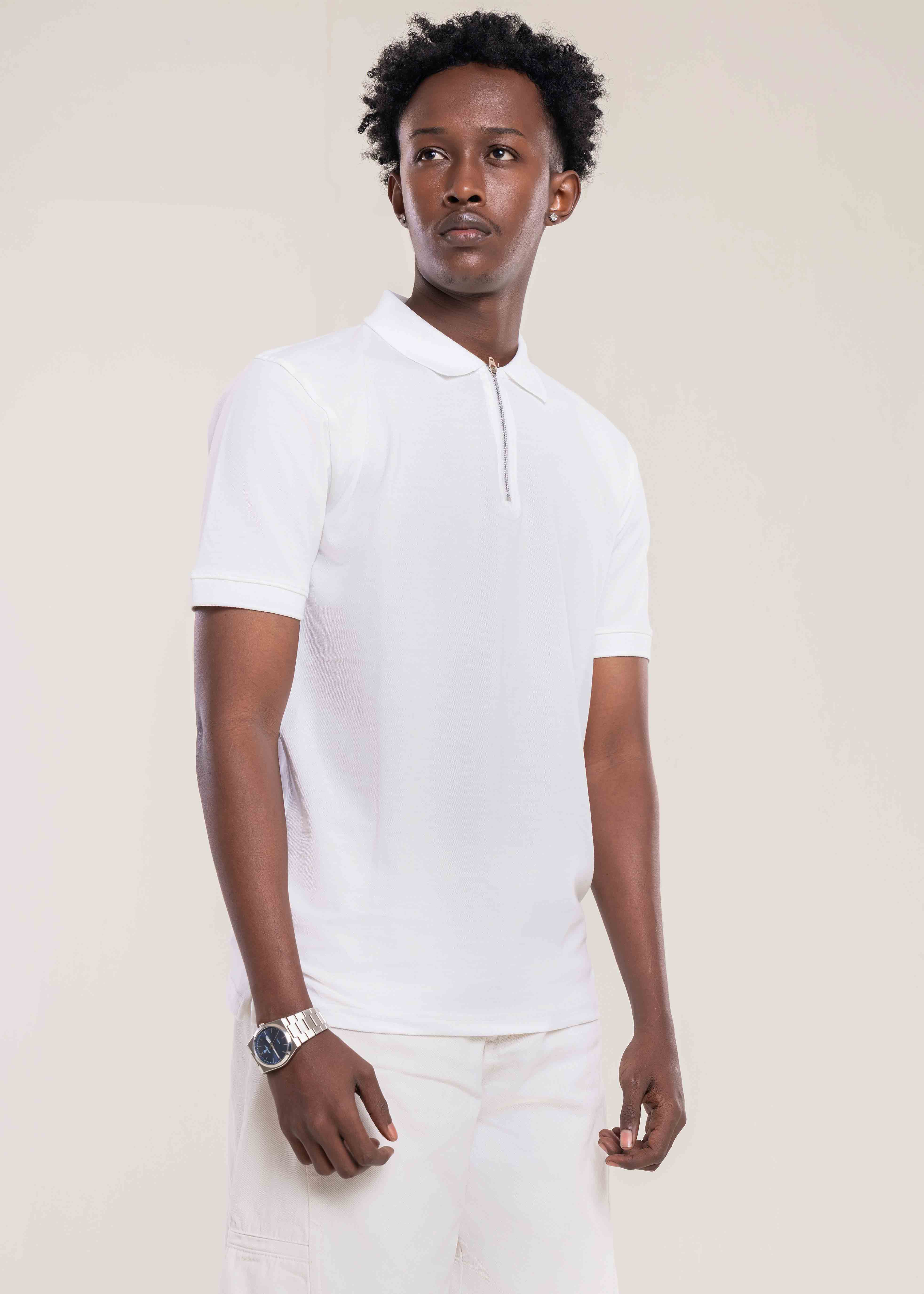 Men's Zip Neck Polo T-Shirt In white Secondary image