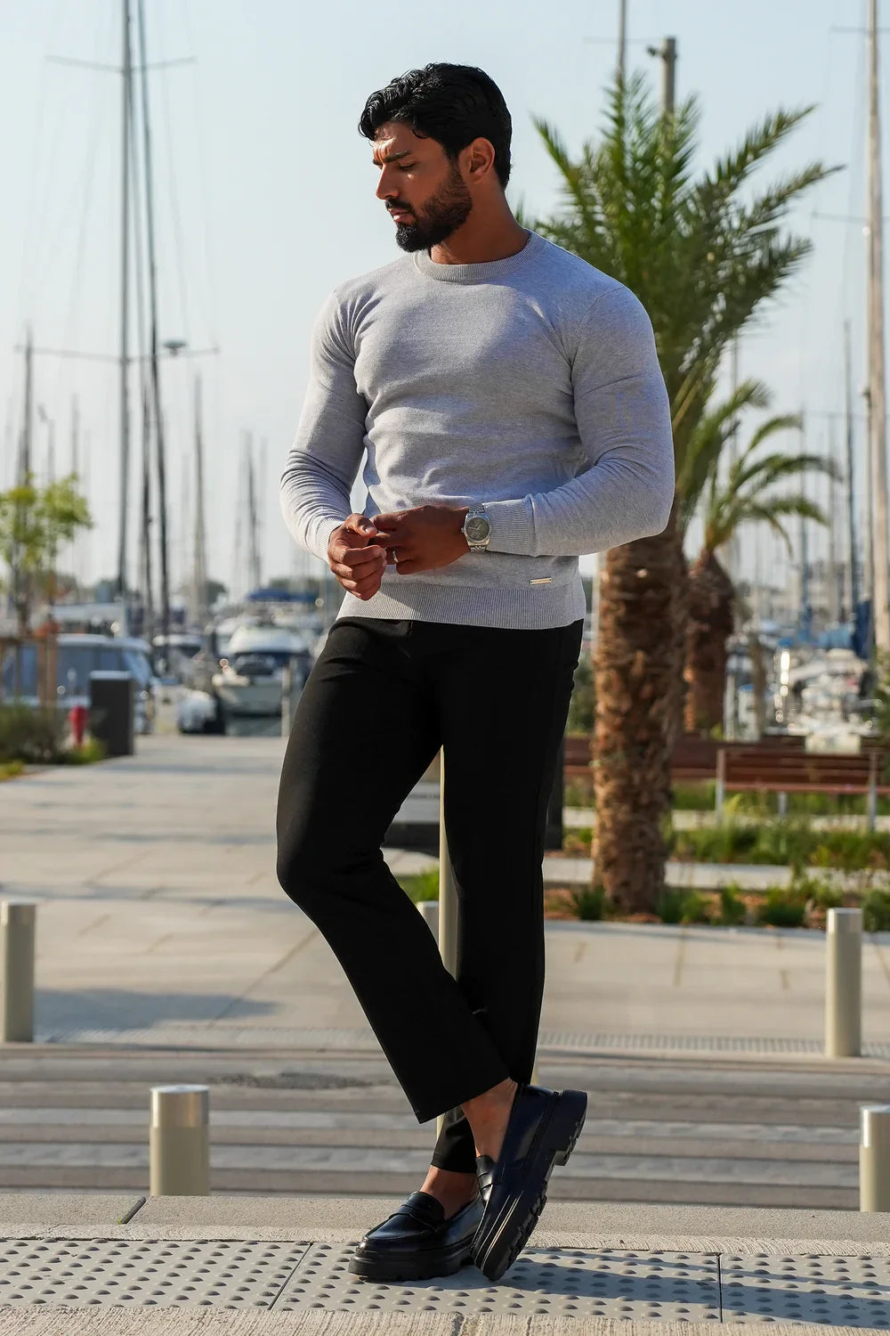 Men's Grey Crew Neck Knit Sweater Secondary image