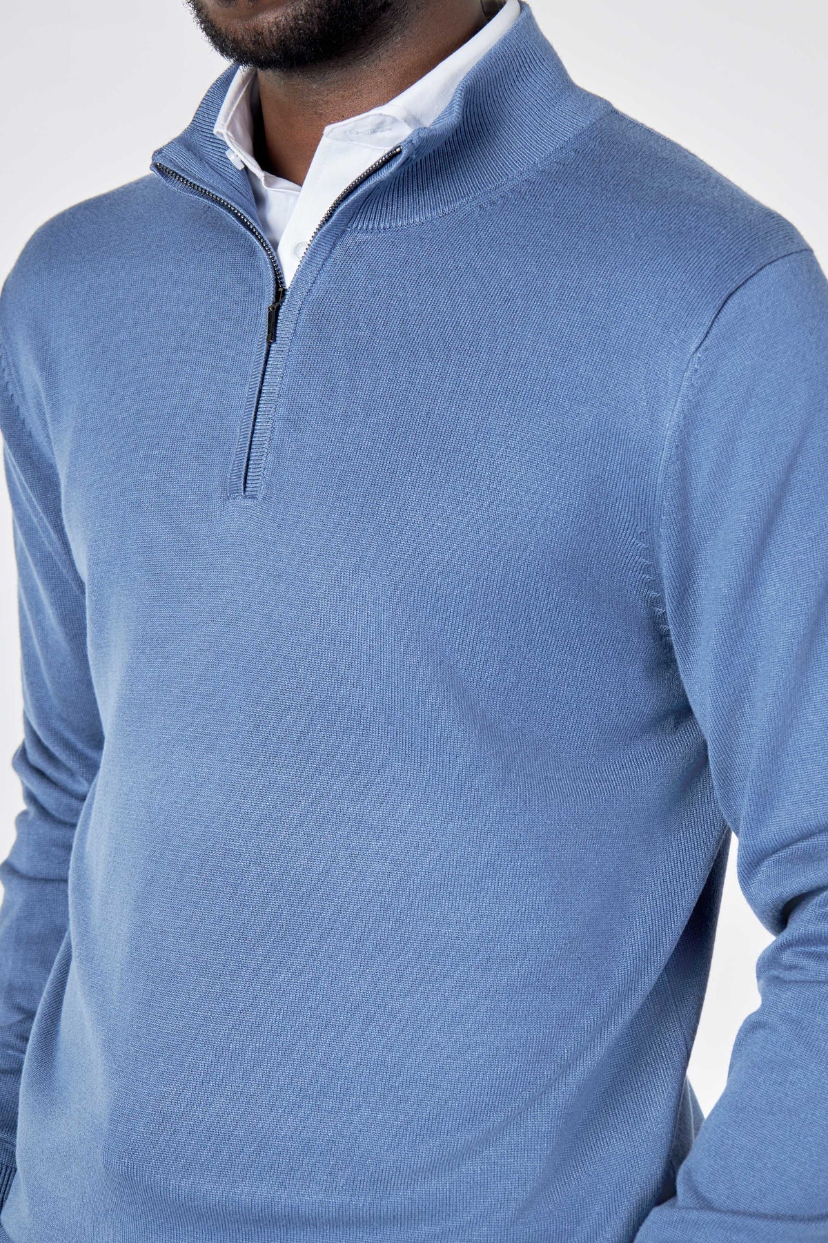 Mens Blue Zip Neck Jumper Secondary image