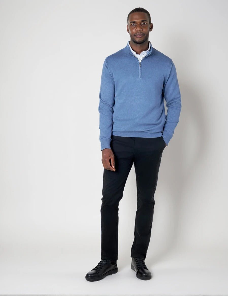 Mens Blue Zip Neck Jumper - Urban Londonn Ltd