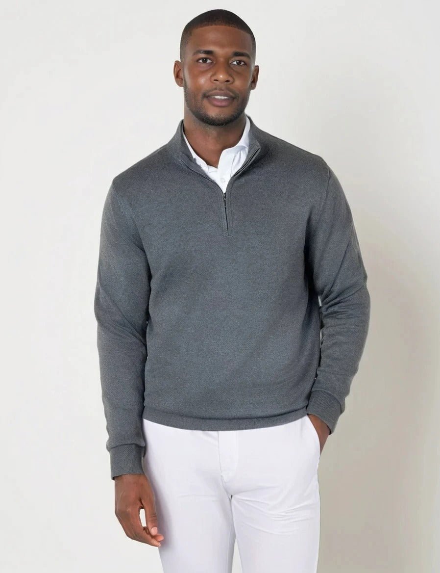 Mens Charcoal Zip Neck Jumper - Urban Londonn Ltd Main image