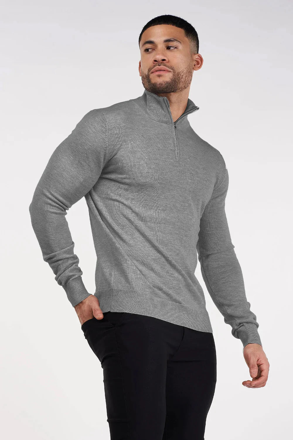 Mens Charcoal Zip Neck Jumper - Urban Londonn Ltd