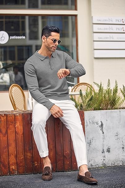 Mens Grey Long Sleeve Polo Jumper Secondary image