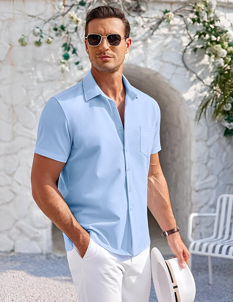 Mens Linen Shirt In Sky Blue - Urban Londonn Ltd