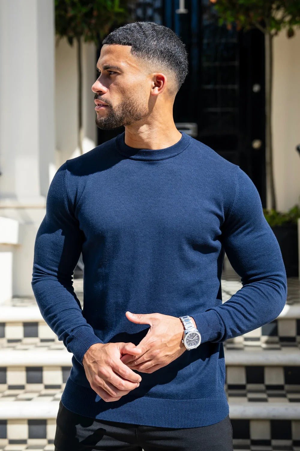 Men's Navy Crew Neck Knit Sweater - Urban Londonn Ltd Main image