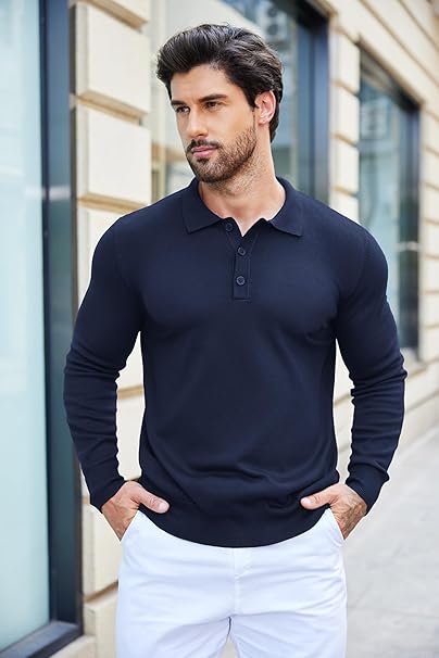 Mens Navy Slim Fit Polo Jumper - Urban Londonn Ltd Main image