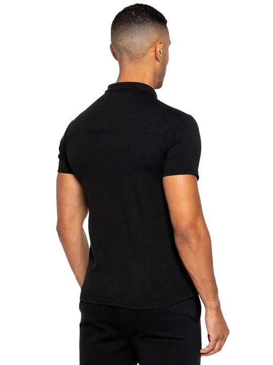 Men's Zip Neck Polo T-Shirt In Black - Urban Londonn Ltd