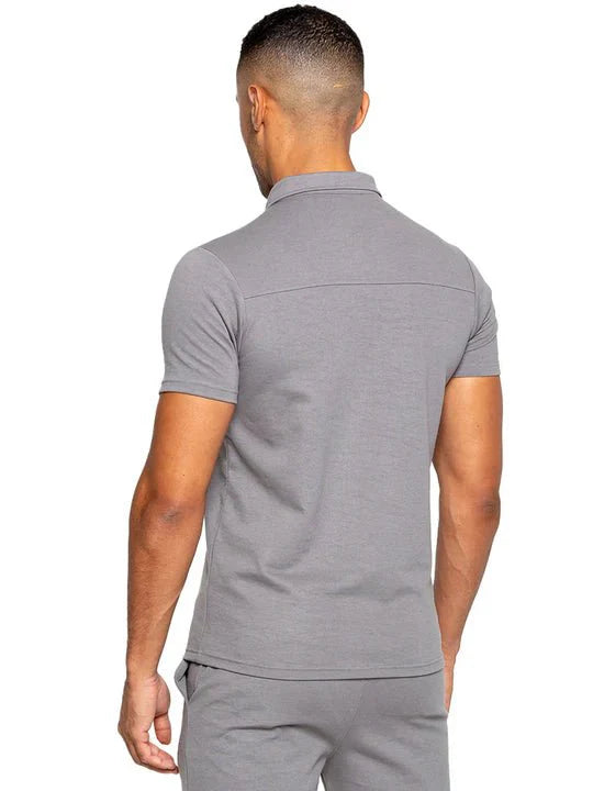 Men's Zip Neck Polo T-Shirt In Grey Secondary image