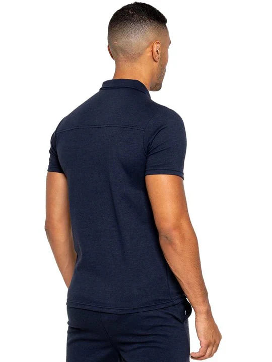 Men's Zip Neck Polo T-Shirt In Navy Secondary image